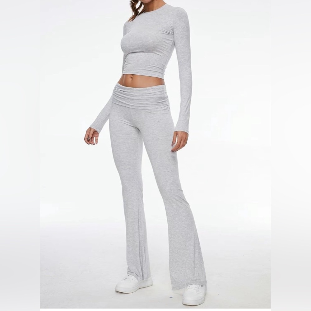 light gray fold over flare pants, never worn